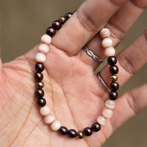Cute handmade pink cat's eye and metallic beads bracelet